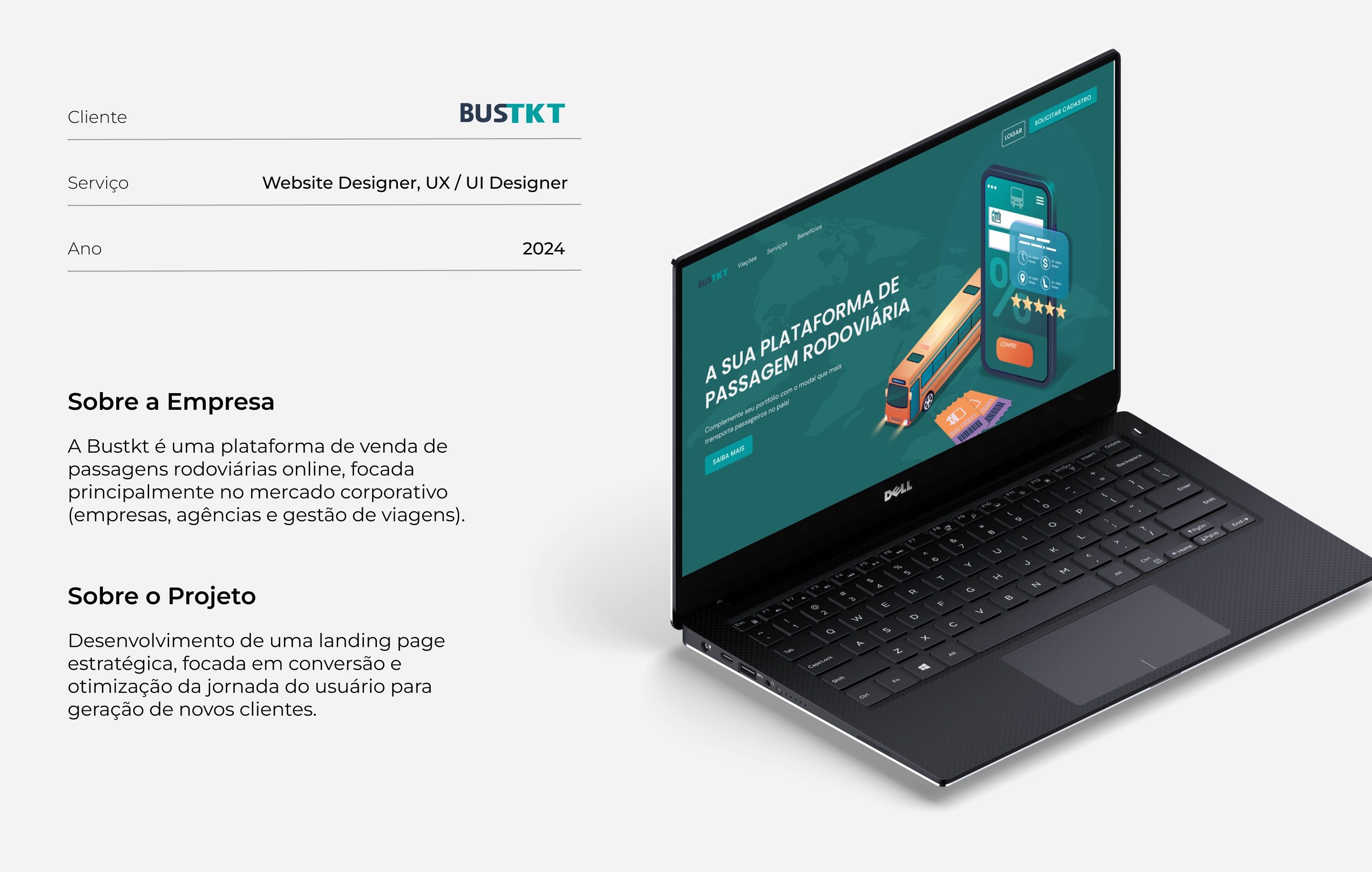 Resumo do projeto: cliente, serviço, ano, sobre a empresa e sobre o projeto