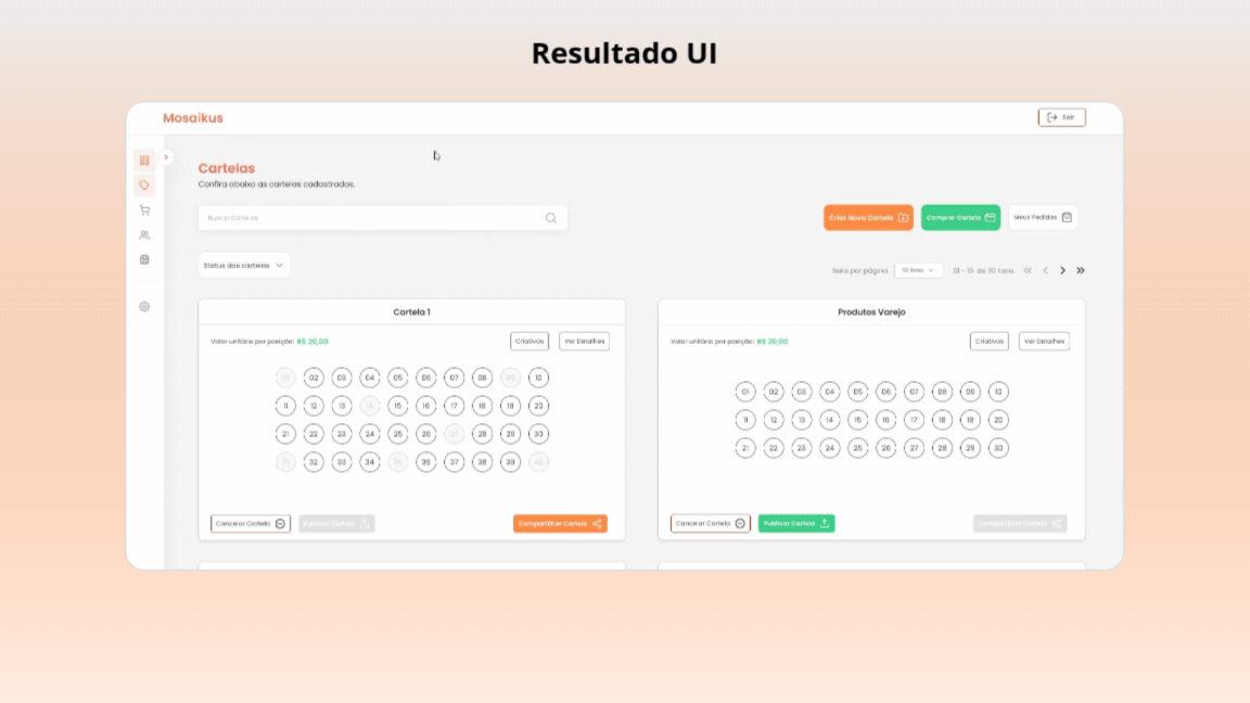 Fluxo animado da nova interface do Mosaikus