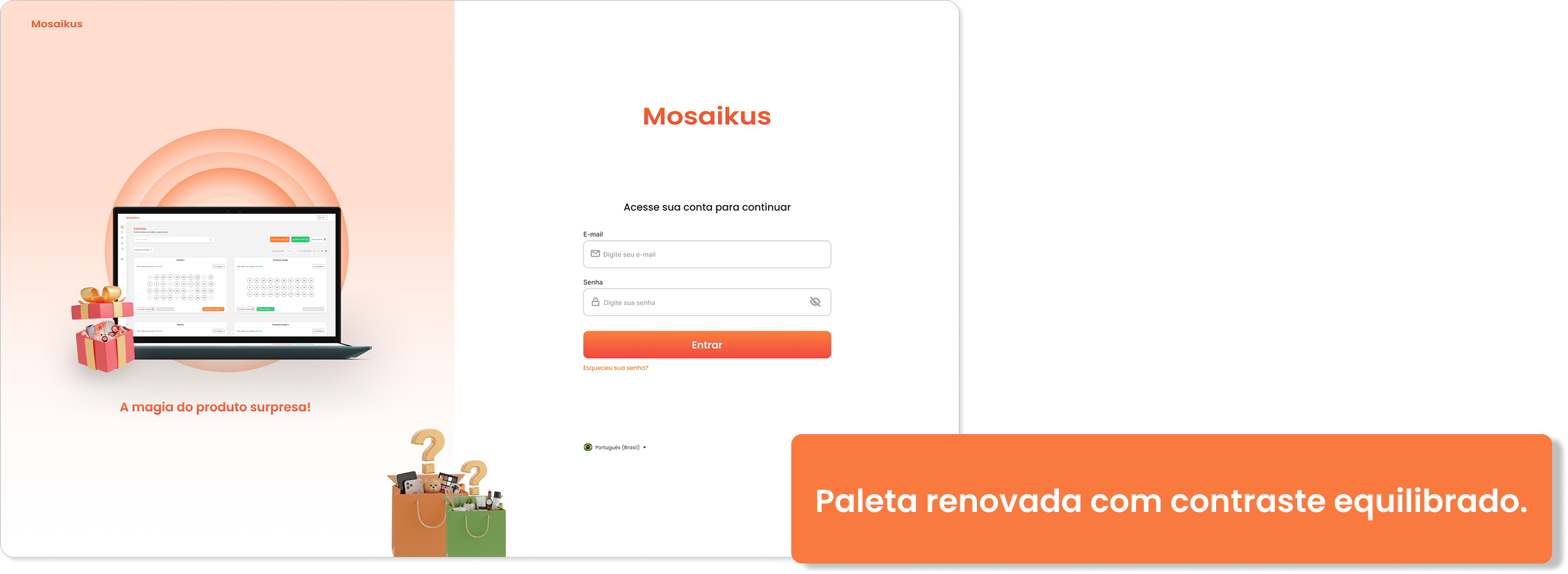 Tela de login redesenhada com paleta renovada